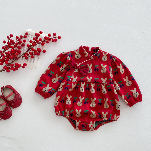 Baby clothes, spring and autumn clothes, baby one-month-old and 100-day-old dress jumpsuit, Chinese Tang suit cheongsam bag, cotton
