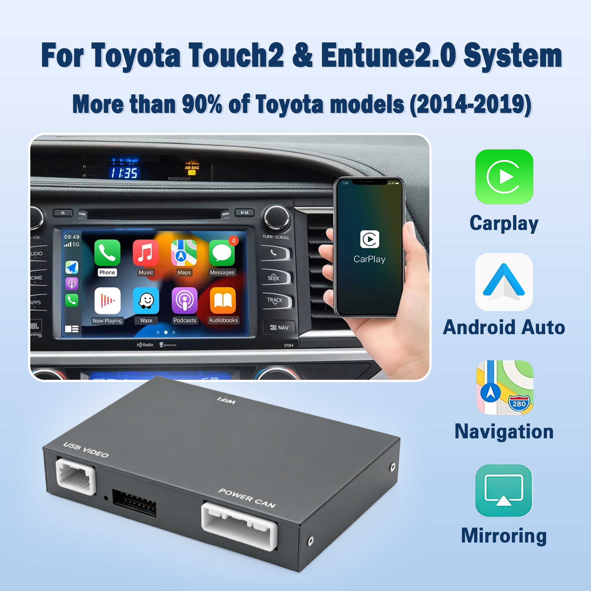 Suitable for Toyota Wireless Carplay/Hicar/Android Auto Original Screen Upgrade Decoder Interconnection Module