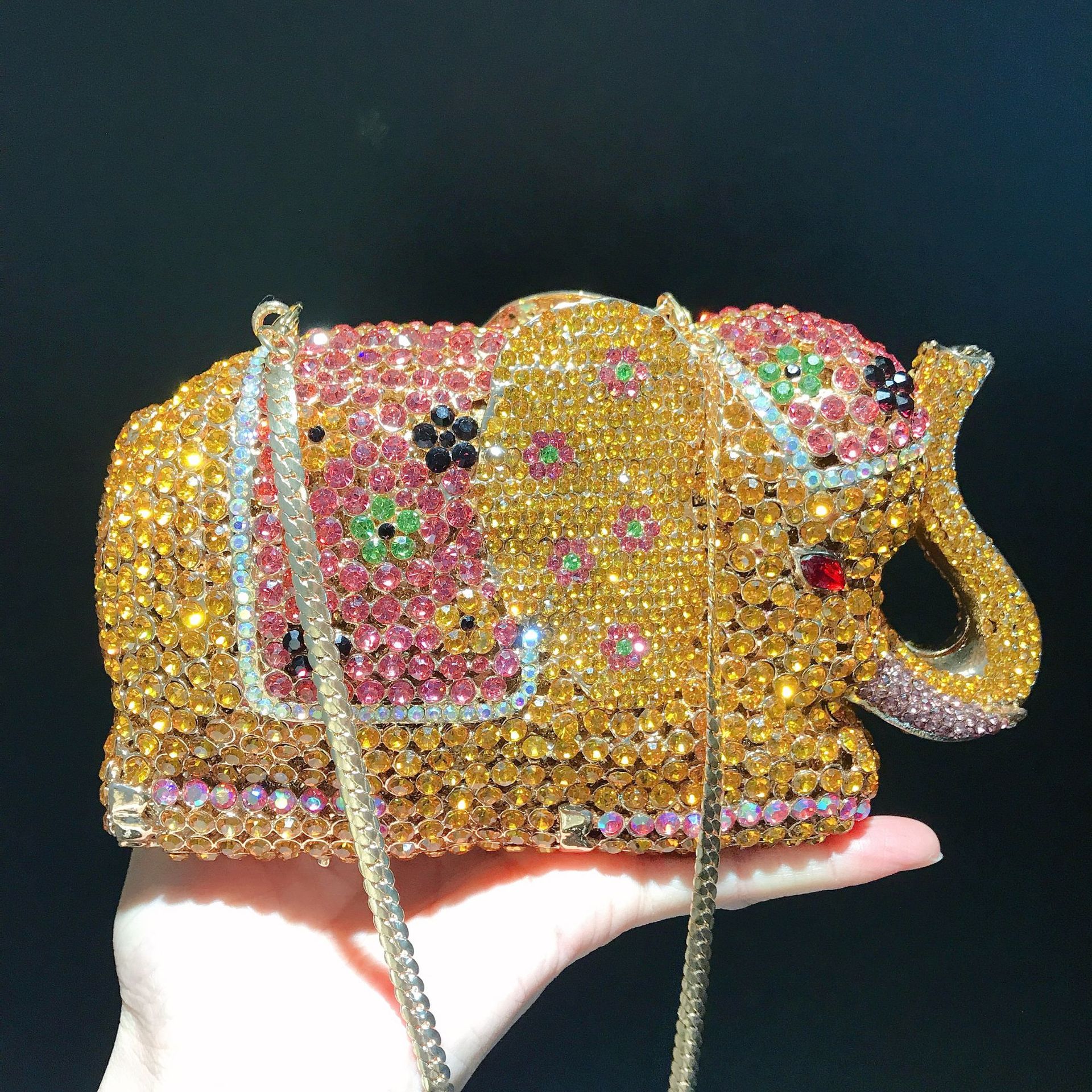Bolsa de cena de metal europeo y americano, bolsa de cena de diamantes, bolsa de banquete, bolsa de mujer, verde dorado.