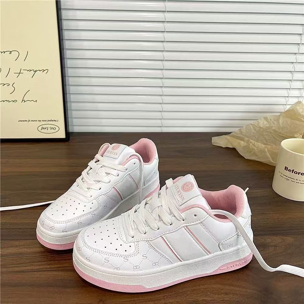 Versión coreana de las zapatillas de deporte azul hielo de suela gruesa de nicho para mujer. Ins marea 2025 primavera nuevos zapatos blancos casuales deportivos de todo fósforo