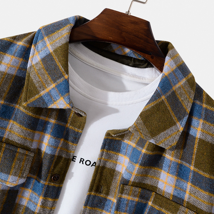 Cross-border Foreign Trade 2021 Autumn New Men's Woolen Fashion Lapel Long-sleeved Plaid Men's Jacket Amazon