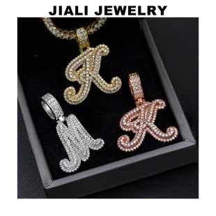 Europe and the United States hot hip hop letters 925 silver moissanite men's factory direct diamond pen wear tennis chain pendant