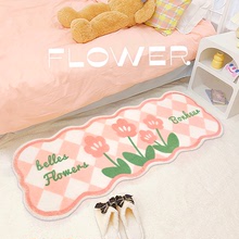 北歐風家用卧室床邊毯異形花朵仿羊絨地毯兒童房少女心長條地毯