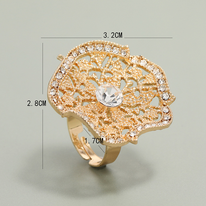 Offener Ring der neuen hohlen kreativen Blume einfacher geometrischer Diamantlegierung der Art und Weisepicture2