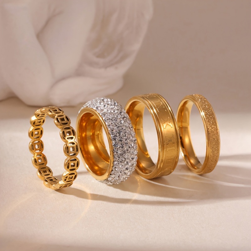 Cross-border Bestseller Stainless Jewelry, Cut-out Hollow Coin Ceramic Inlaid Diamond Ring, High-end Titanium Steel Ring_voghion.com
