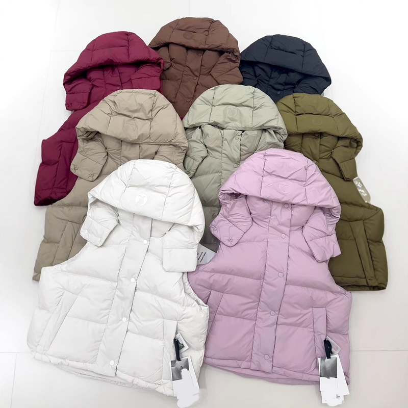 Lulu's Same Style Wunder Puff Four-Compartment down Vest Hooded Jacket 80% Goose down Women's Top Warm