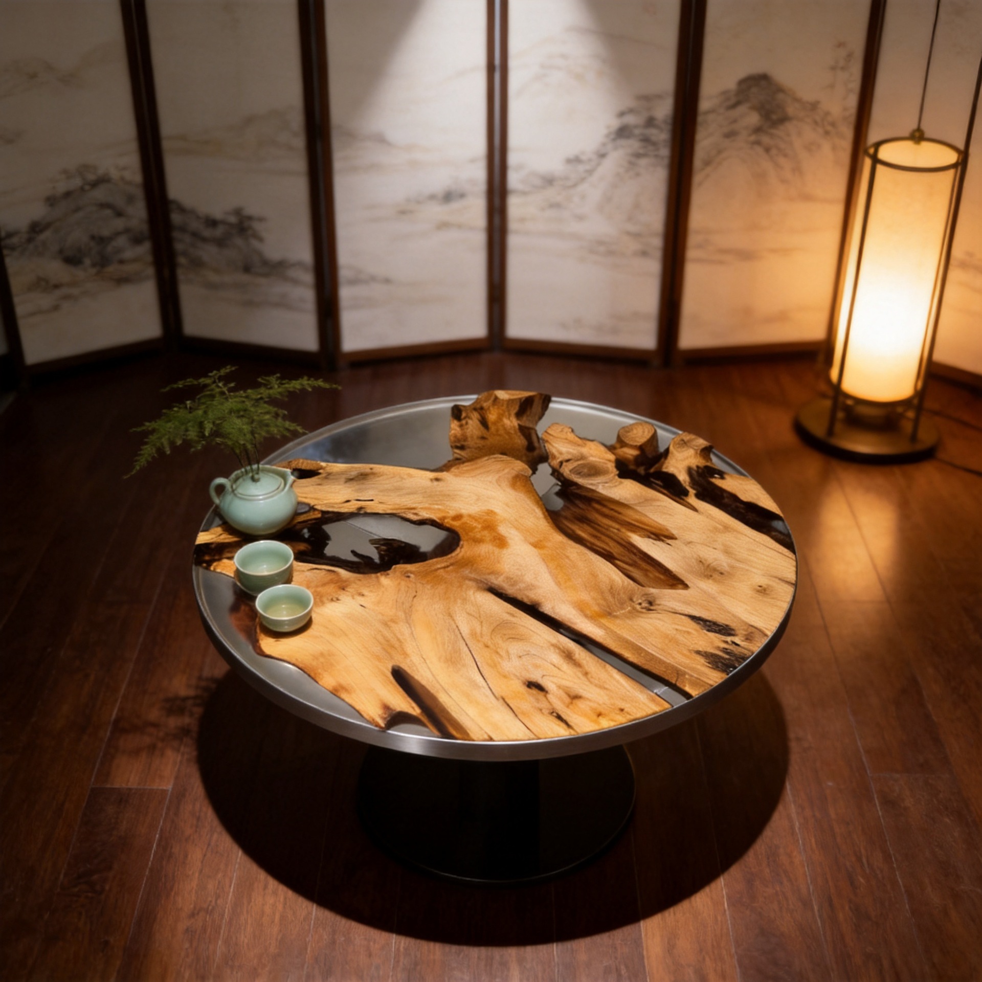 New European-style small apartment living and dining room all-solid wood tea table, epoxy resin river table, small round table for coffee shops, wholesale