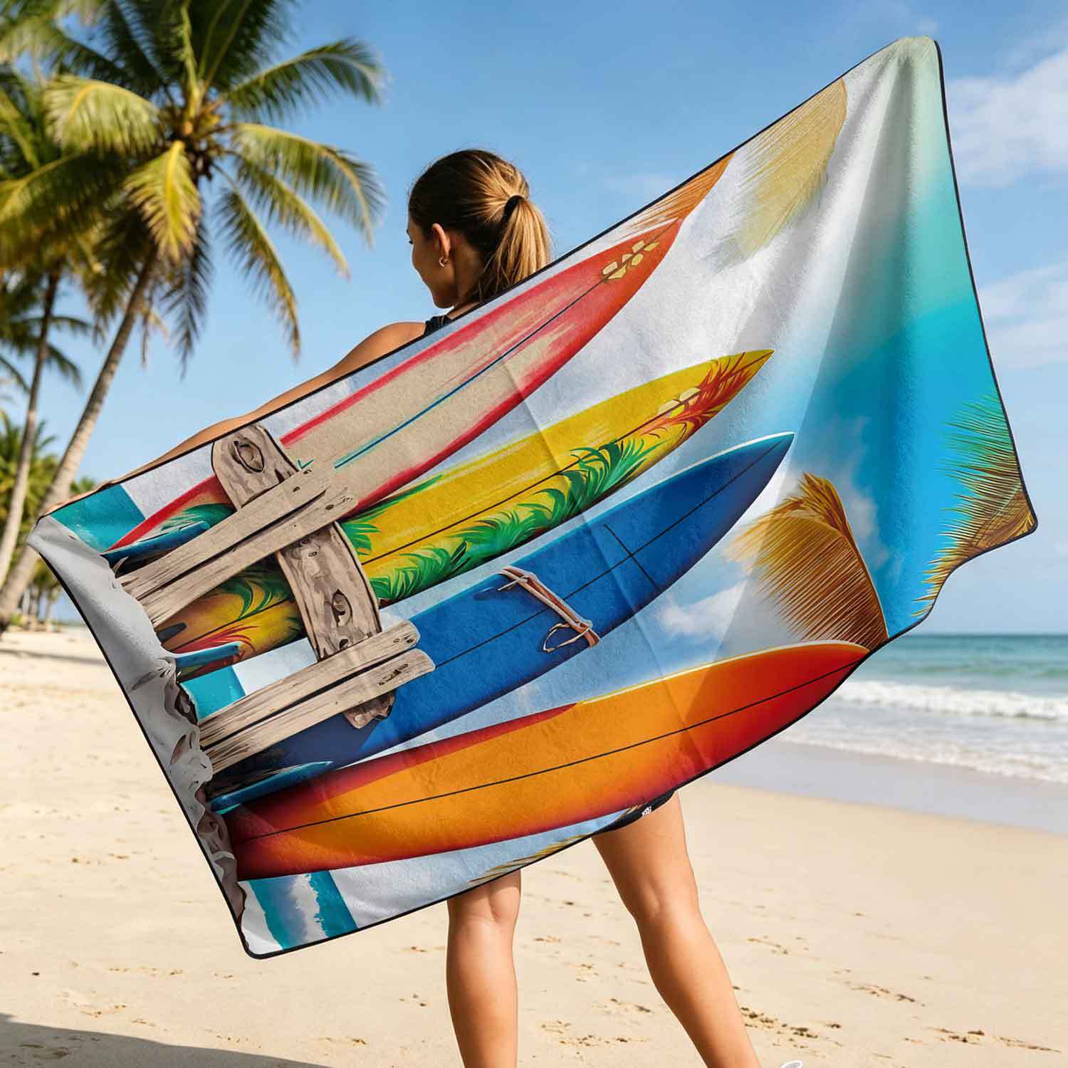 Printed bath towel and car seat cover 2-in-1, ultra-fine fiber outdoor beach and car dual-use universal seat cushion