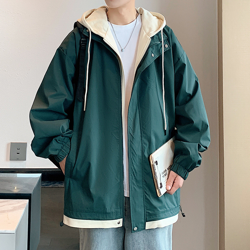 WASSUPNEST假两件外套男生春秋连帽宽松休闲潮流青少年学生夹克男|undefined