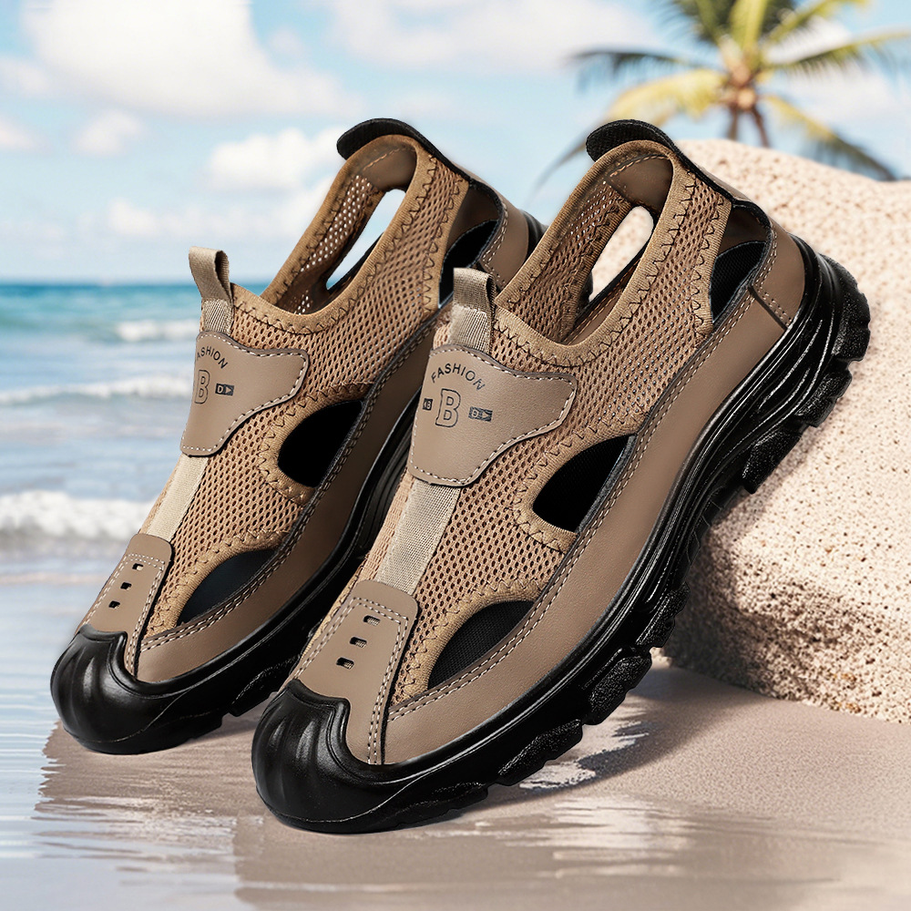Sandalias para hombres de verano nuevos zapatos de hombre respirables de malla hueca al por mayor transfronterizos zapatos de playa de poliuretano para hombres