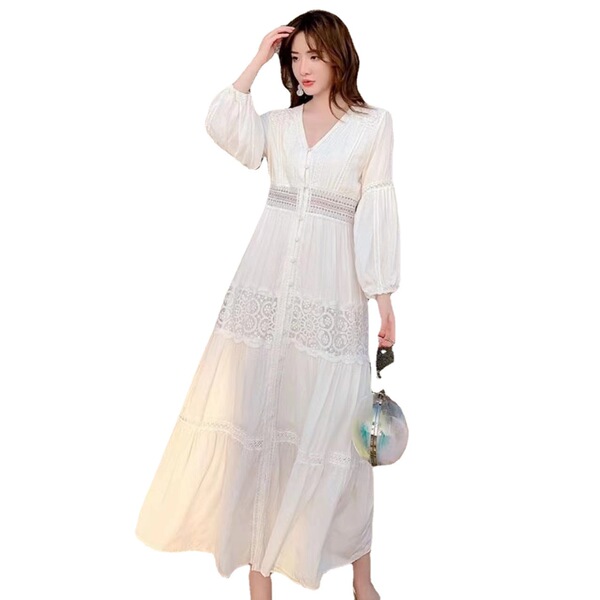 Ethnic white lace beach dress