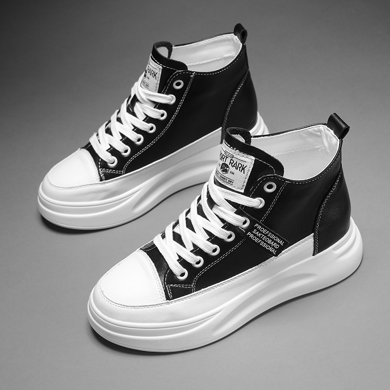 Zapatos de cuero real de alta altura para mujeres 2025, nuevos zapatos de primavera y otoño para niños pequeños, suela gruesa, moda versátil zapatos blancos para mujeres