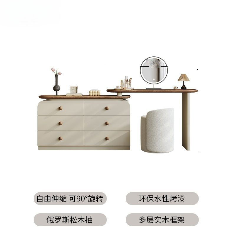 法式梳妆台中古风带抽屉梳妆台实木收纳奶油风简约斗柜一体化妆桌|undefined