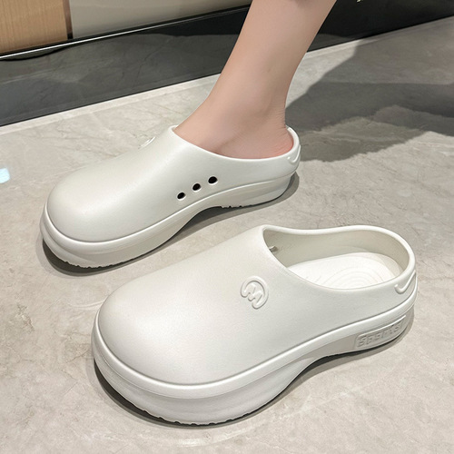 Women's Thick Sole Cover Slippers, Outdoor sandals, Lightweight, Non-slip, Anti-odor, Height Increasing Chef Shoes, Fashion Beach Hole Shoes