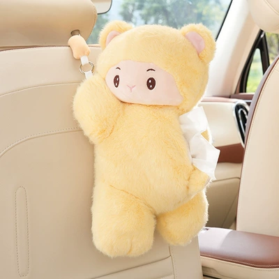 Car Hanging Tissue Box Car: Car tissue box/set - plush-hanging-tissue-box-monkey-yellow