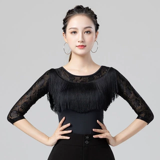 拉丁舞上衣女2022新款国标摩登华尔兹交谊跳舞蹈流苏连体练功服装