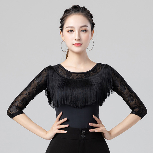 Latin dance tops for women  new national standard modern waltz social dance tassel one-piece practice clothing