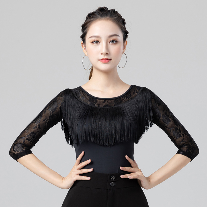 Latin Dance Tops for Women 2022 New National Standard Modern Waltz Social Dance Tassel One-Piece Practice Clothing