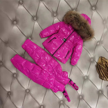 2020冬装欧美童装羽绒服连身衣亲子装套装大毛领中大童出口俄罗斯