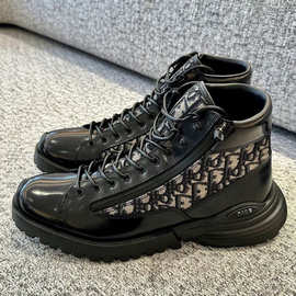 1:1原盒广州货新款牛皮拼接帆布透气厚底休闲皮鞋男士皮鞋