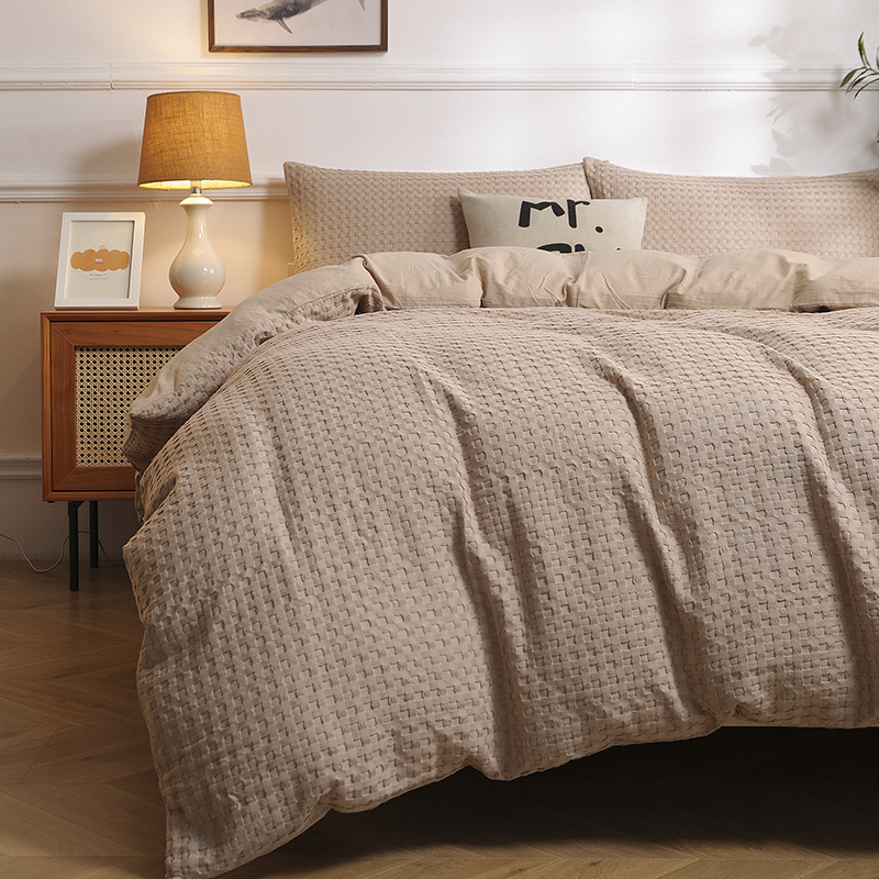 ins style cotton four-piece waffle autumn and winter simple solid color cotton non-printed bed sheet quilt cover bedding