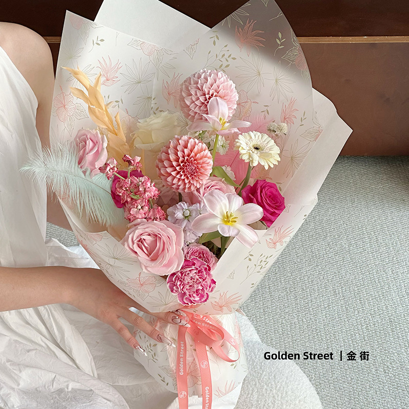 HUAXI NOSA Papel de vidrio Pinellia Pequeño fresco red roja impermeable OPP flor florista ramo de flores papel de embalaje