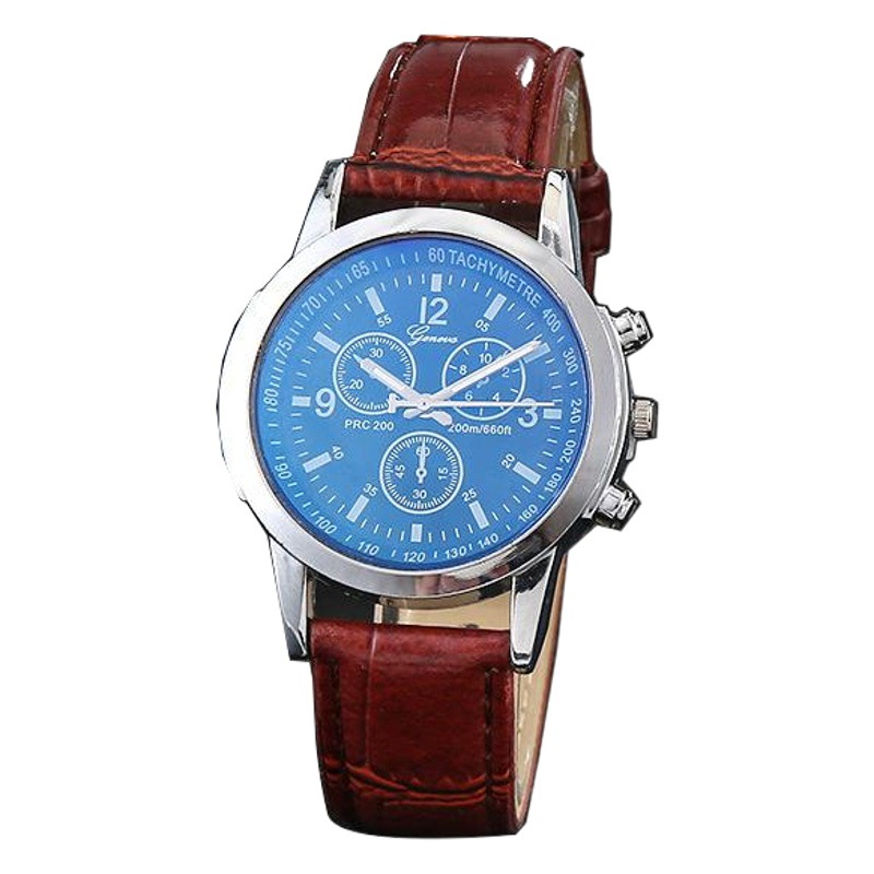 Reloj clásico de cristal de luz azul popular reloj de los hombres de moda de gama alta reloj de la correa del dial del tres-ojo en la acción al por mayor
