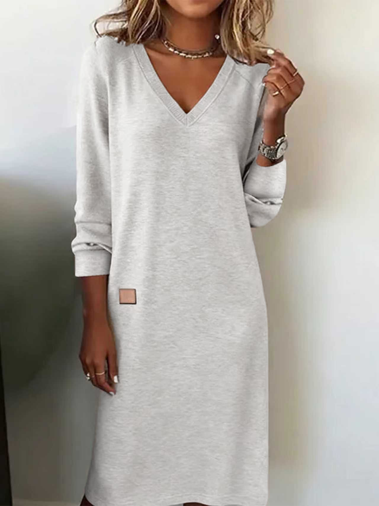 Spring Autumn Women's V Neck Slim Fit Long Dress Bodycon Fashion Jumpsuit_ecoleips.com