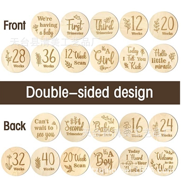 Marca de hito de viaje de embarazo de madera crecimiento semanal seguimiento de colisión disco de hito tarjeta de apoyo de doble cara