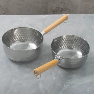 不锈钢雪平锅日式木柄小奶锅宝宝婴儿家用辅食锅泡面料理锤纹汤锅