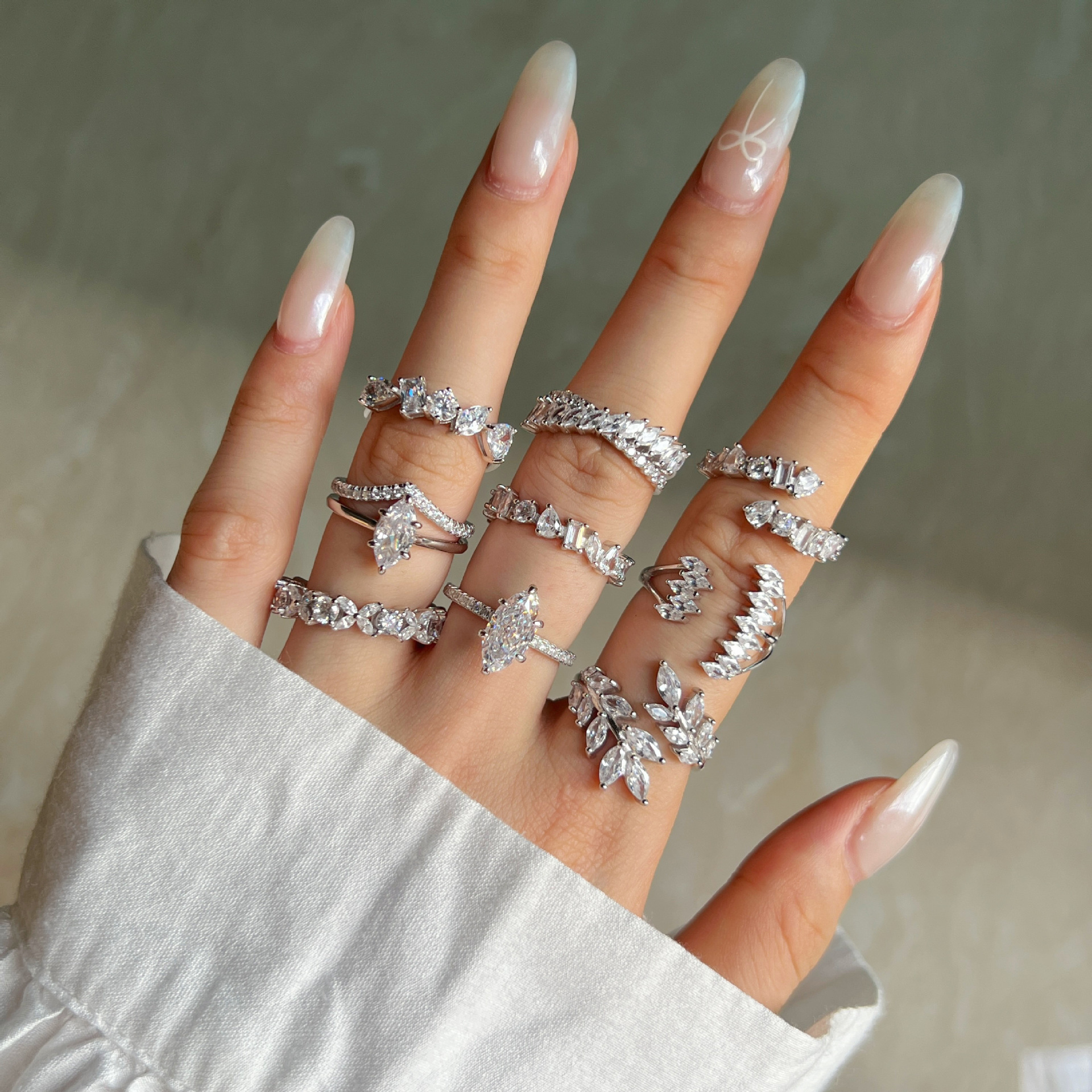6g Weight Zircon Inlay Material Rings Classification 5, 9, Adjustable Ring Size 1 Piece Quantity Holiday, Daily Occasion 925 Sterling Silver Material Geometric Pattern Women's Gender Plating, Inlay Design Basic, Modern Style, Classic Style Style 925 Sterling Silver Zircon Geometric Rings 2