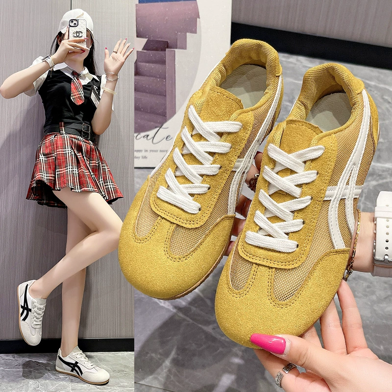 Женские кроссовки в стиле ретро с цветными блоками, новые модные универсальные спортивные повседневные женские туфли на шнуровке с неглубоким носком в полоску