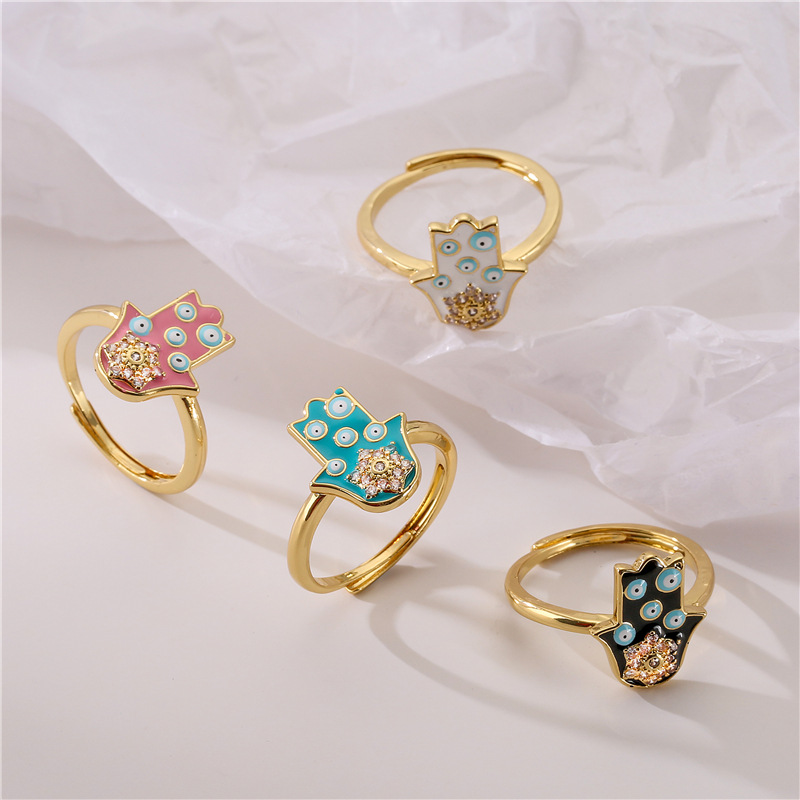 Fashion Devilu0027S Eye Palm Copper Irregular Inlay Zircon Rings 1 Piece