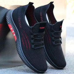 Men's Spring and Autumn Single Layer Flyknit Mesh Breathable Black Work-Durable Sports Casual Work Shoes for Export