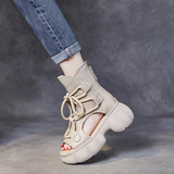 Высокие туфли на платформе, универсальные кожаные ботинки, летние сандалии, воловья кожа