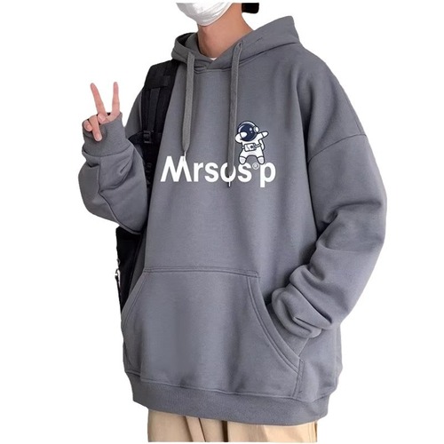 Hong Kong style loose trendy brand large size plus velvet American sweatshirt men's autumn and winter tops couple wear hoodie men's jacket