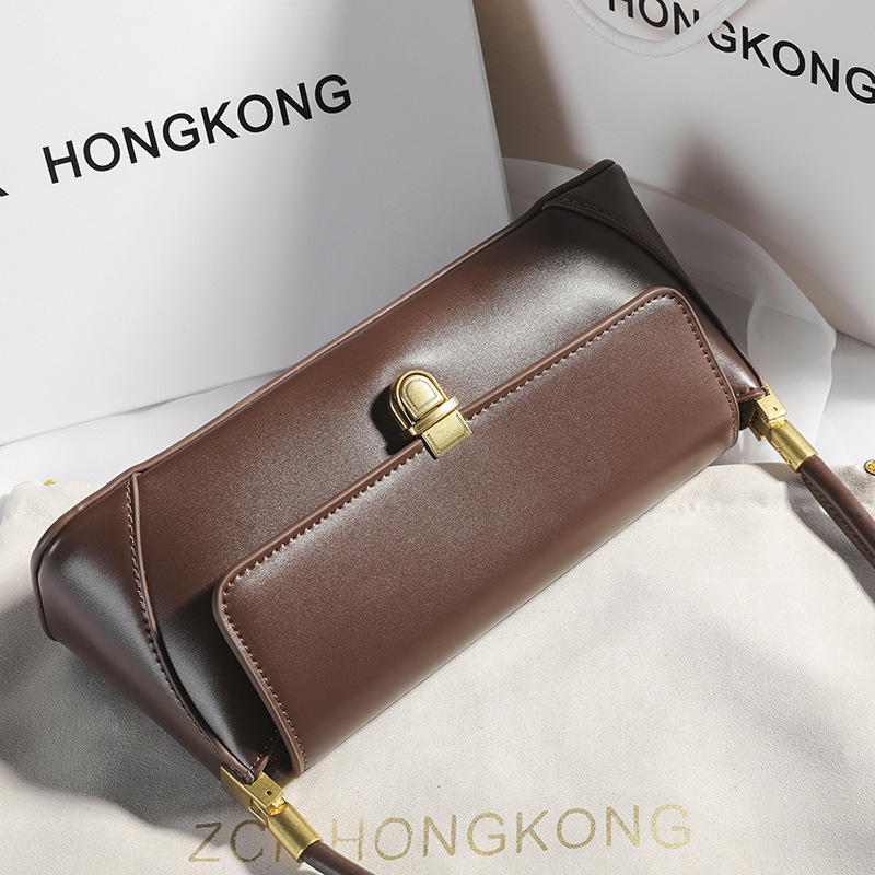 Túi đeo chéo nữ da thật thiết kế retro, xách tay một vai cao cấp, phong cách đa năng — màu đen, Màu trắng nhạt, nâu