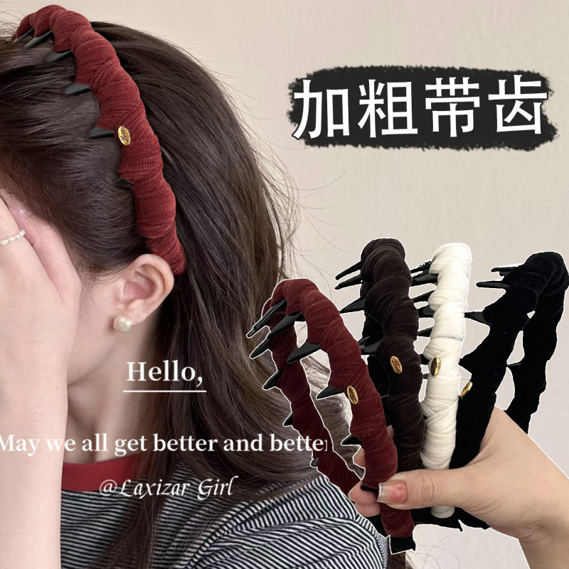 丝绒加粗防滑2025新款发捆发箍女洗脸高级高颅顶防滑带齿梳新头饰|undefined