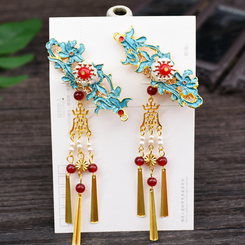 New style qipao Hanfu head accessory, jadeite blue ancient costume flowing silk hairpin, handmade hair comb accessory, traditional Chinese style hair decoration