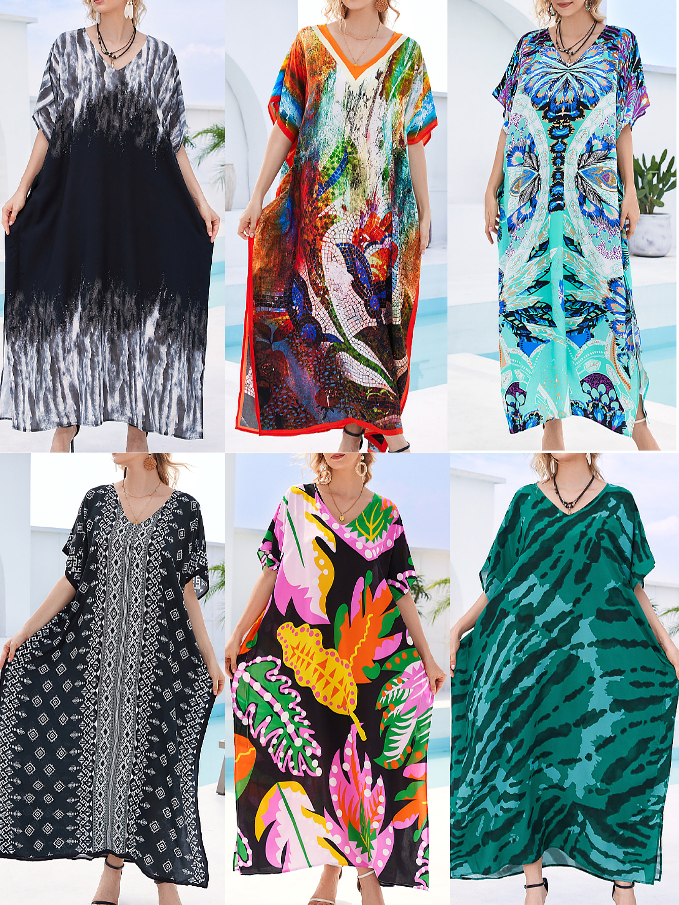 Camiseta de playa de algodón impresa suelta vestido de vacaciones bikini camiseta protector solar bañador abrigo buñuelo AT560