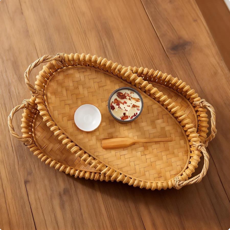 Cestas de frutas de caña tejidas a mano pan pan al vapor sala de estar canasta de estilo retro chino