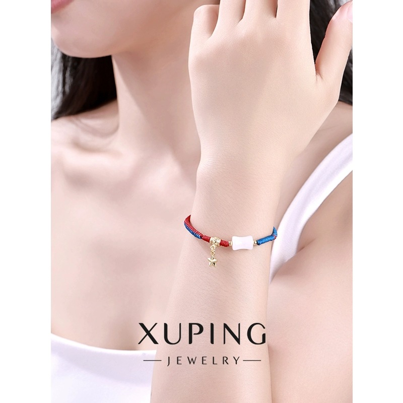 Xuping 2025 nuevo rojo y azul empalme pulsera de cuerda trenzada colgante de bambú pentagramas ajustable joyería de Año Nuevo