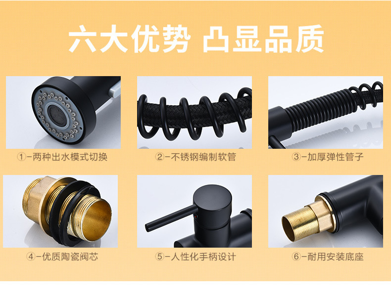Cross-border stainless steel spring kitchen faucet pull-out telescopic cold and hot kitchen sink faucet export project undefined