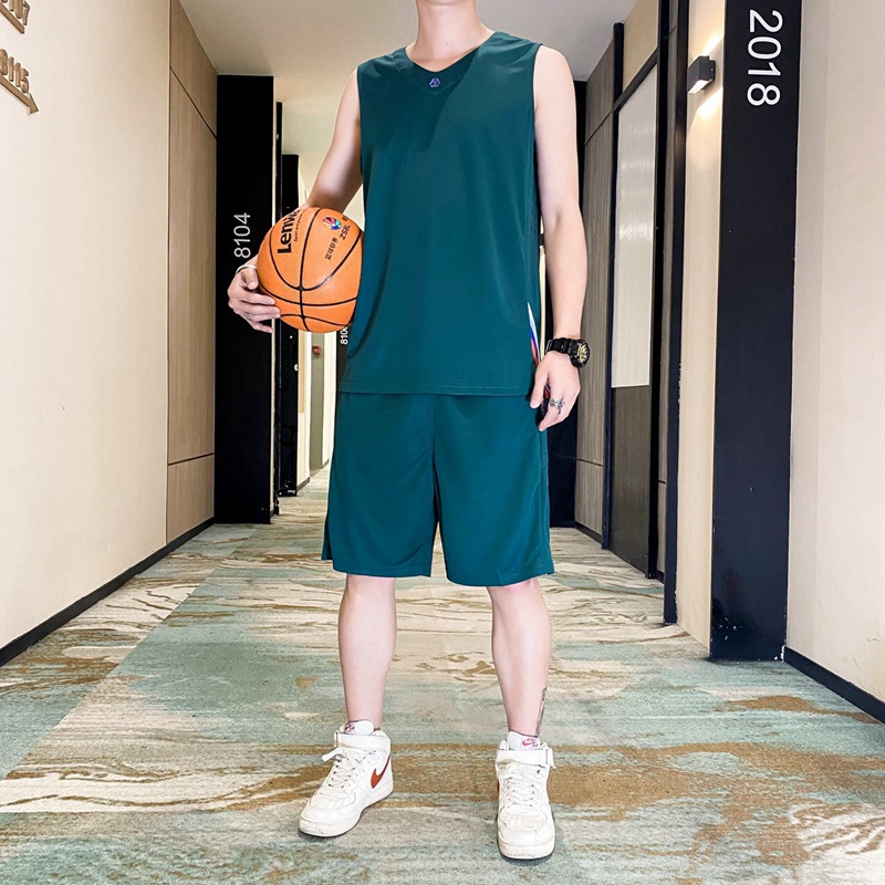 Trajes deportivos casuales para hombres verano nuevo chaleco de hielo sin mangas pantalones cortos chaleco de baloncesto secado rápido grande conjunto de dos piezas image 12