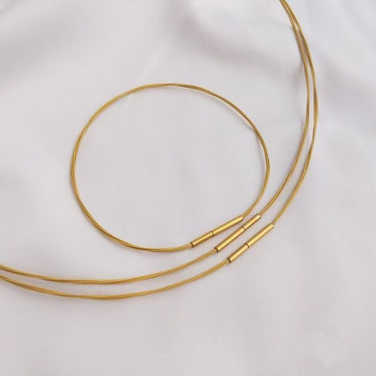 Japanese Gold Silk Bracelet Non-Fading Clavicle Chain Choker Gold Universal Bracelet Necklace Neck Ring Lanyard Thin Circle Bracelet