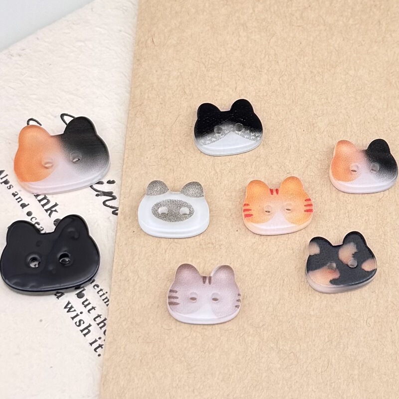 Cute Cartoon Kitten Orange Cat Gray Cat Two-Eye Button Knitwear Cardigan Outwear Handmade DIY Beaded Baby Clothes Button