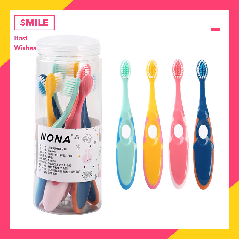 Cute Little Head Soft-Bristle Toothbrush for Children Aged 3-6-12 Years Old, Baby Toothbrush, 8 Pieces in 1 Set, Cylindrical Packaging, Smooth Hair and Gum Protection