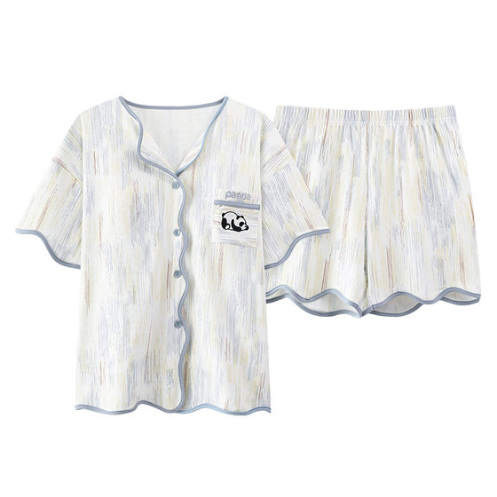 2025 New Style Pajamas Women's Summer Short-sleeved Shorts Chanel Style Ice Silk Thin Home Clothes with Chest Pad for Summer suit