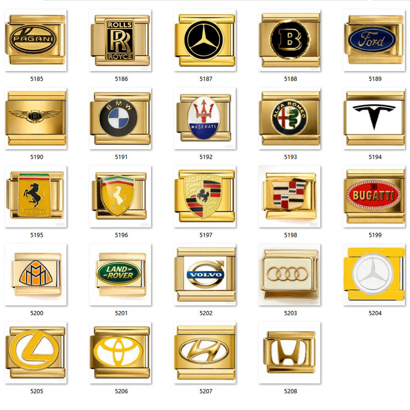 In-Stock Italian Stainless Steel Car Logo Module 18K Gold-Plated Luxury Car Logo Bracelet DIY New Year Horse Accessory