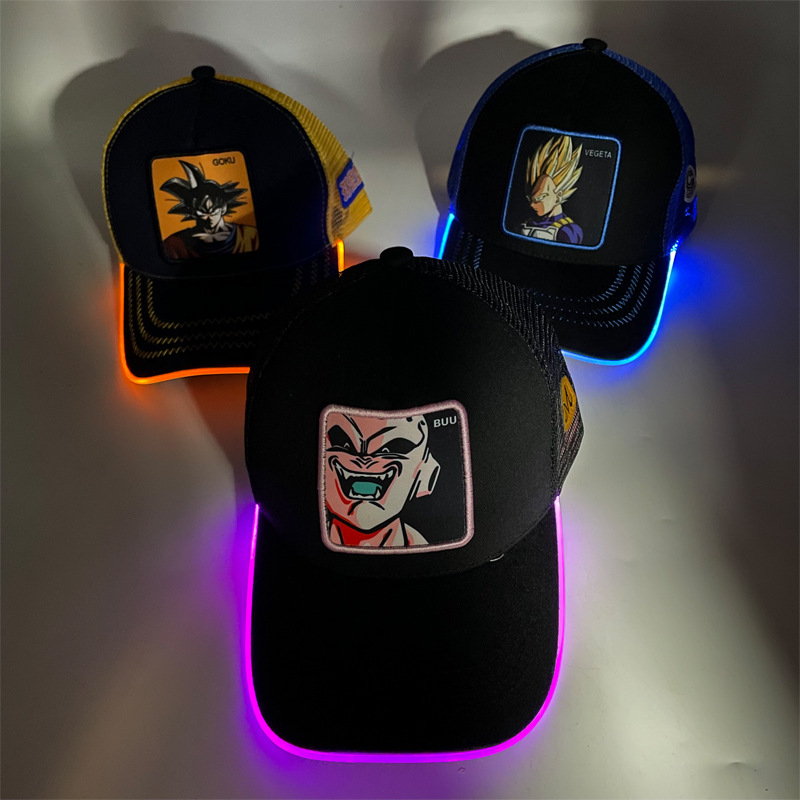 LED dibujos animados Dragon Ball sombrero de red Goku sombrero de béisbol para hombres y mujeres hip hop sombrero luminoso